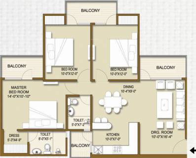 1440 Sq Ft 3 Bhk Floor Plan Image Panchsheel Hynish Available For Sale Rs In 46 66 Lacs Proptiger Com