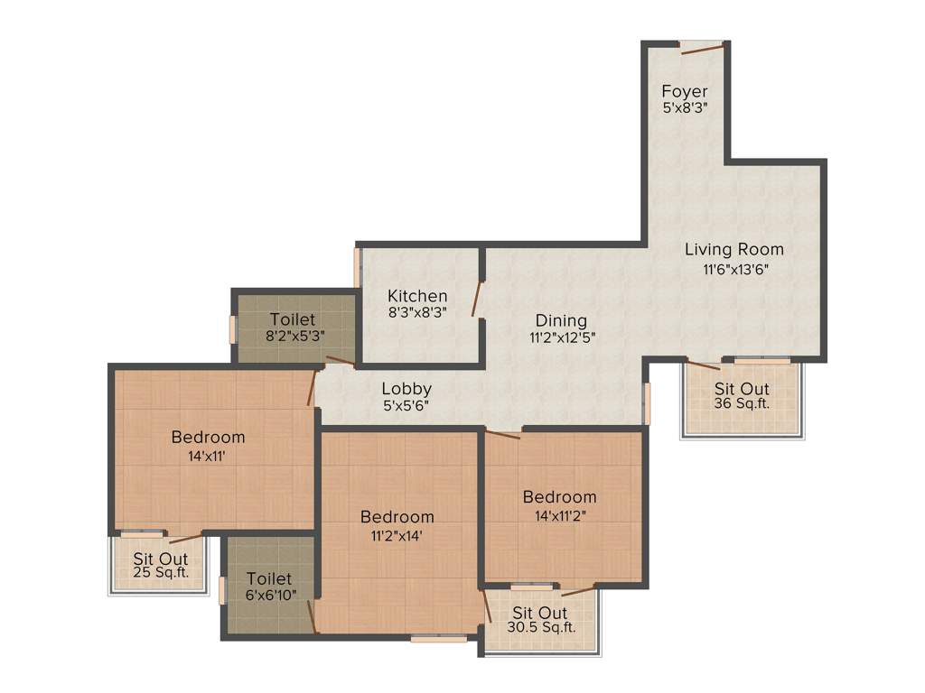 Vipul Gardens (3BHK+2T (1,535 sq ft) 1535 sq ft)