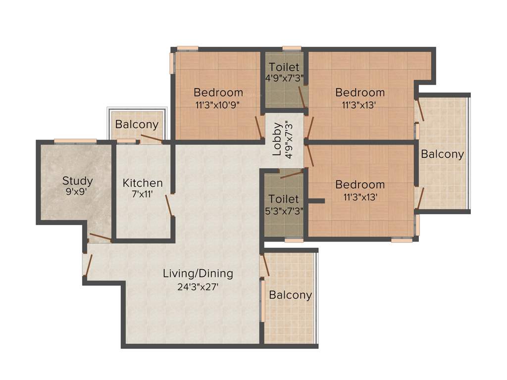 Vipul Gardens (3BHK+2T (1,650 sq ft)   Study Room 1650 sq ft)