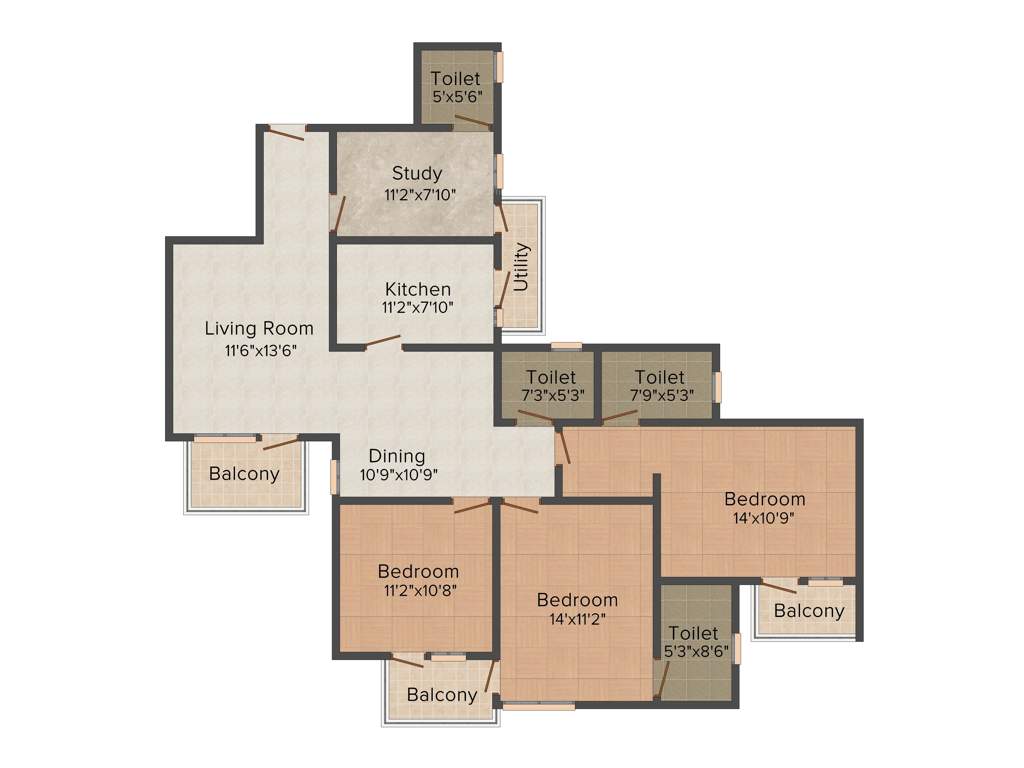 Vipul Gardens (3BHK+4T (1,844 sq ft)   Study Room 1844 sq ft)