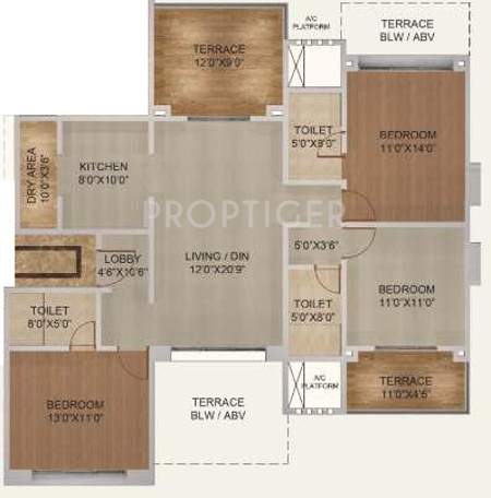 Kolte Patil Langston (3BHK+3T (1,539 sq ft) 1539 sq ft)