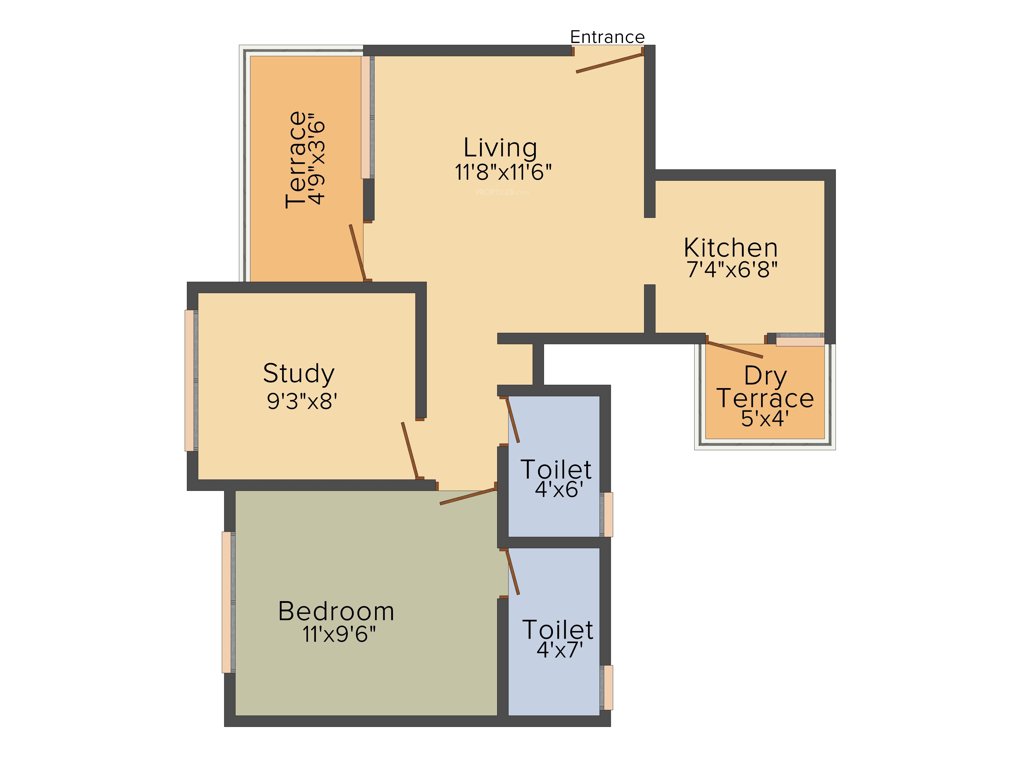 Darode Serene County (1BHK+2T (675 sq ft) + Study Room 675 sq ft)