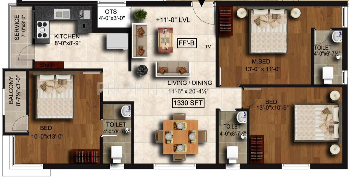 VJS Ashraya (3BHK+3T (1,330 sq ft) 1330 sq ft)