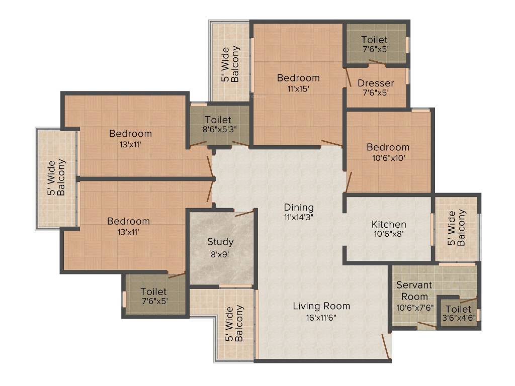 Earth Towne (4BHK+4T (2,295 sq ft) + Study Room 2295 sq ft)