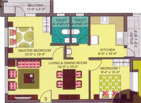 VGP Gold Mine Homes (2BHK+2T (810 sq ft) 810 sq ft)