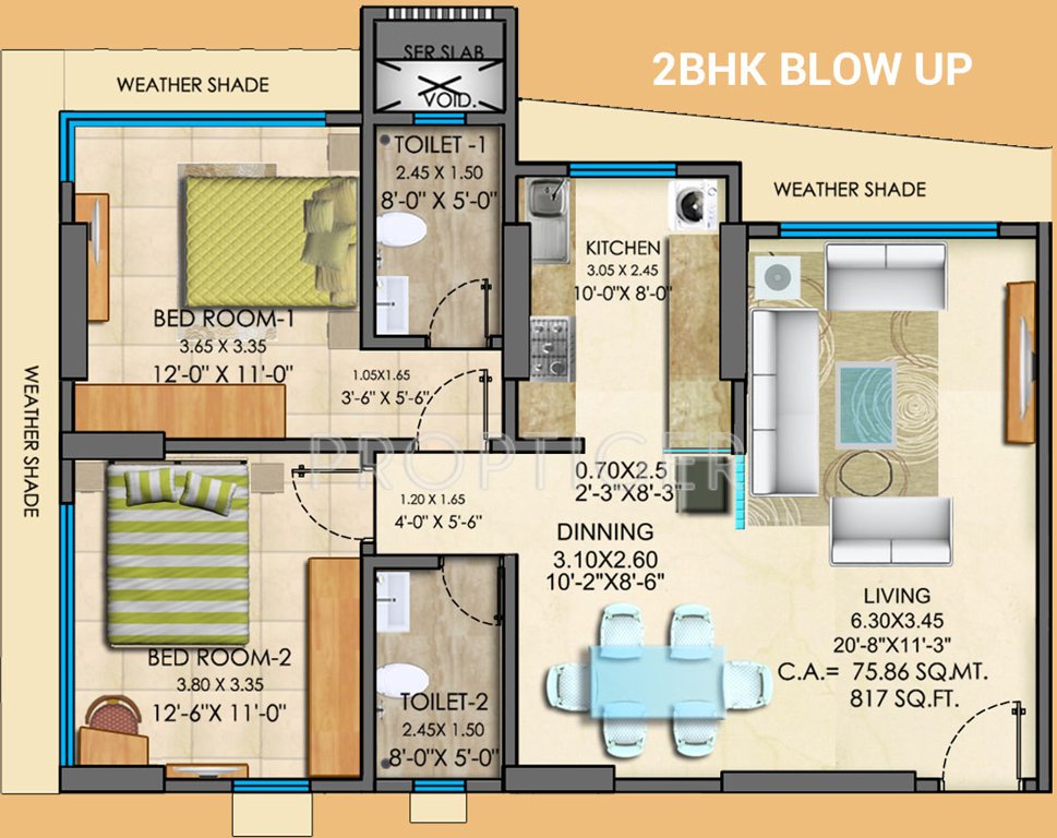 Mayfair Greens (2BHK+2T (1,307 sq ft) 1307 sq ft)
