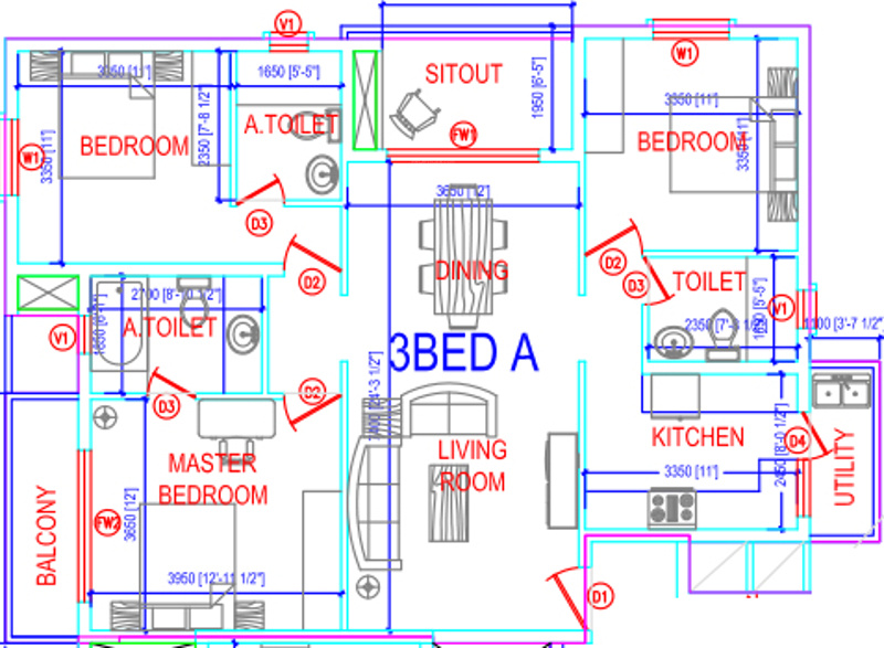 Mana Uber Verdant (3BHK+3T (1,484 sq ft) 1484 sq ft)