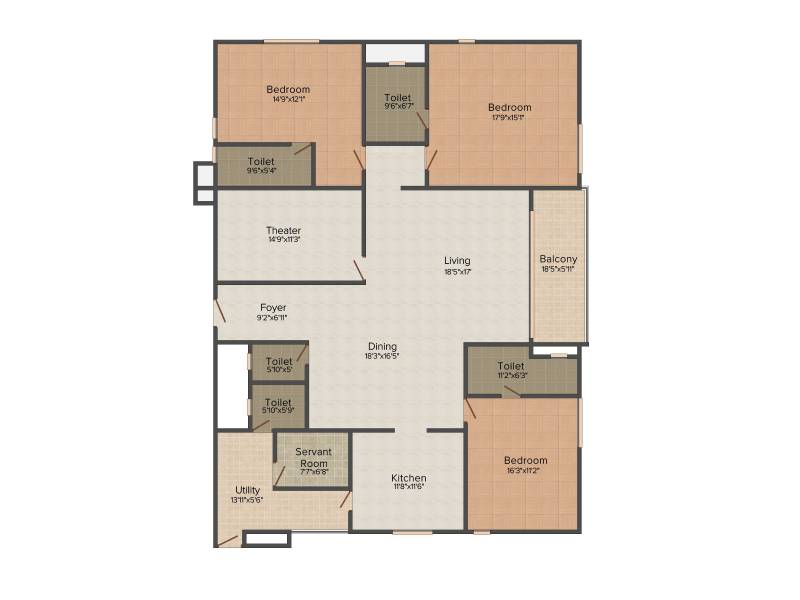 DivyaSree 77 Place (3BHK+5T (2,912 sq ft)   Servant Room 2912 sq ft)