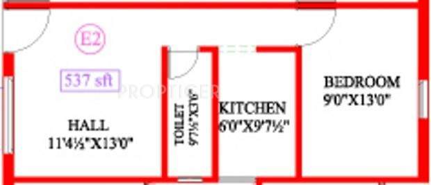 Antony Coral Sands (1BHK+1T (537 sq ft) 537 sq ft)