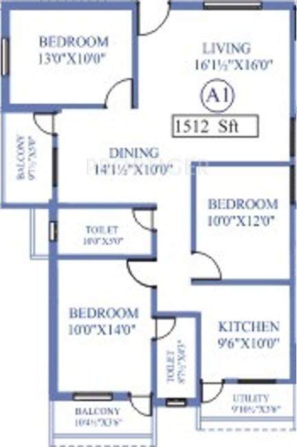 Antony Park Wood 1 (3BHK+2T (1,512 sq ft) 1512 sq ft)
