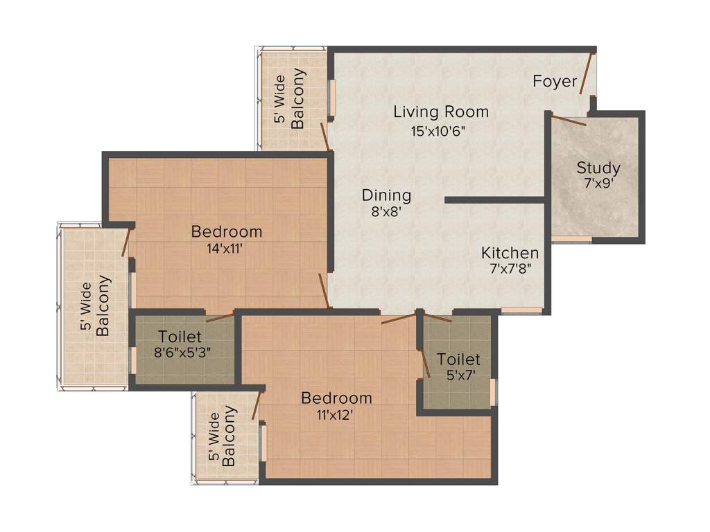 Gaursons 11th Avenue (2BHK+2T (1,205 sq ft) + Study Room 1205 sq ft)