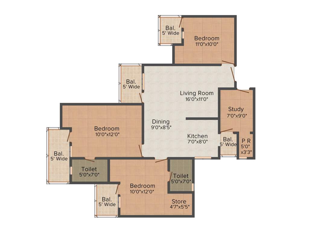 Gaursons 11th Avenue (3BHK+2T (1,500 sq ft) + Study Room 1500 sq ft)