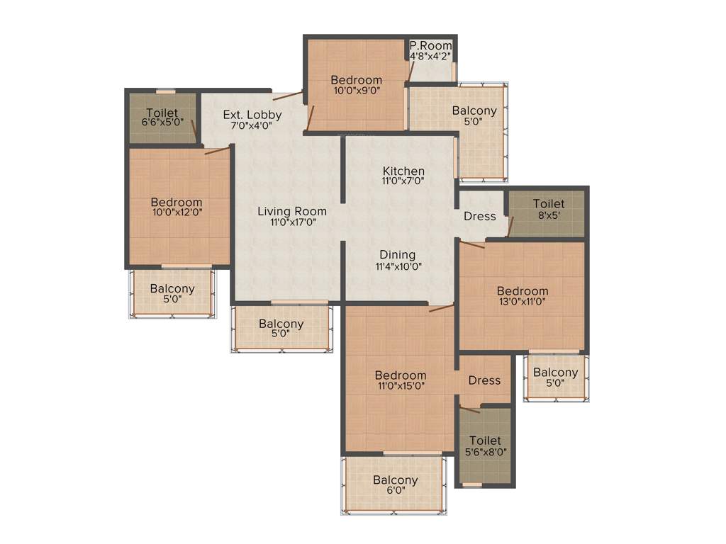 Gaursons 11th Avenue (4BHK+3T (1,900 sq ft) 1900 sq ft)