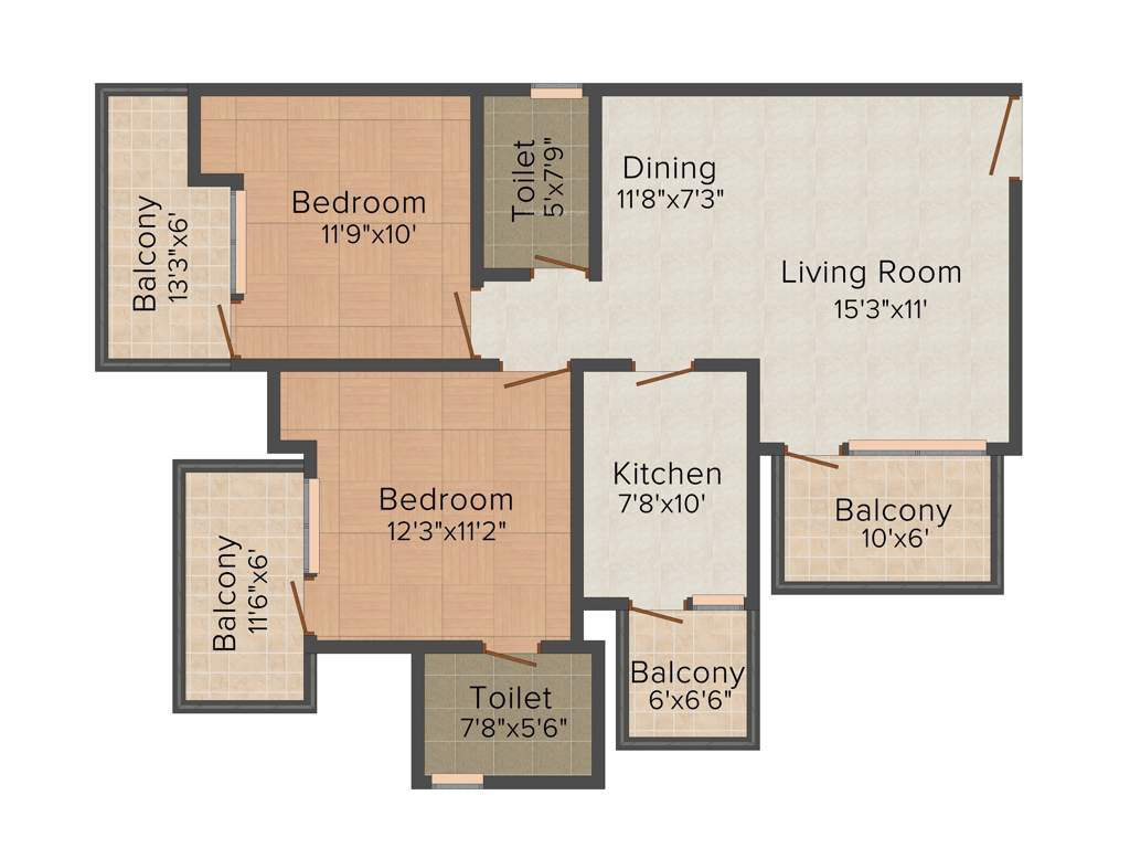 Dwarkadhish Aravali Heights (2BHK+2T (1,223 sq ft) 1223 sq ft)