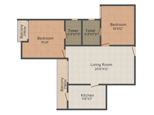Ansal Paradise Crystal (2BHK+2T (1,060 sq ft) 1060 sq ft)