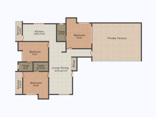 Mehta Prachi (3BHK+3T (1,292 sq ft)   Pooja Room 1292 sq ft)