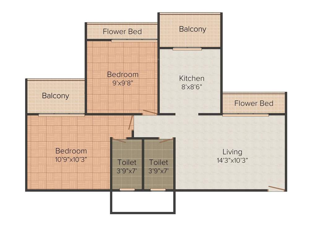 JBD Excellence Tower (2BHK+2T (1,000 sq ft) 1000 sq ft)