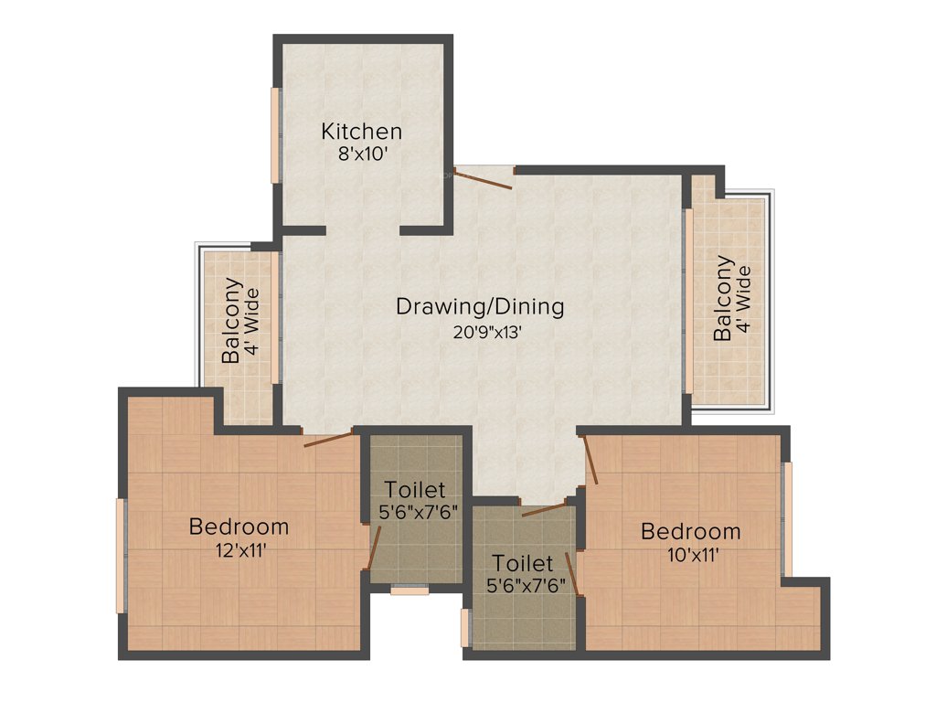 Eldeco Hillside (2BHK+2T (1,075 sq ft) 1075 sq ft)