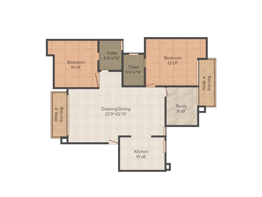 Eldeco Hillside (2BHK+2T (1,230 sq ft)   Study Room 1230 sq ft)