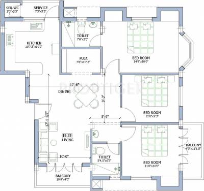 Firm Dwaraka (3BHK+2T (1,350 sq ft)   Pooja Room 1350 sq ft)