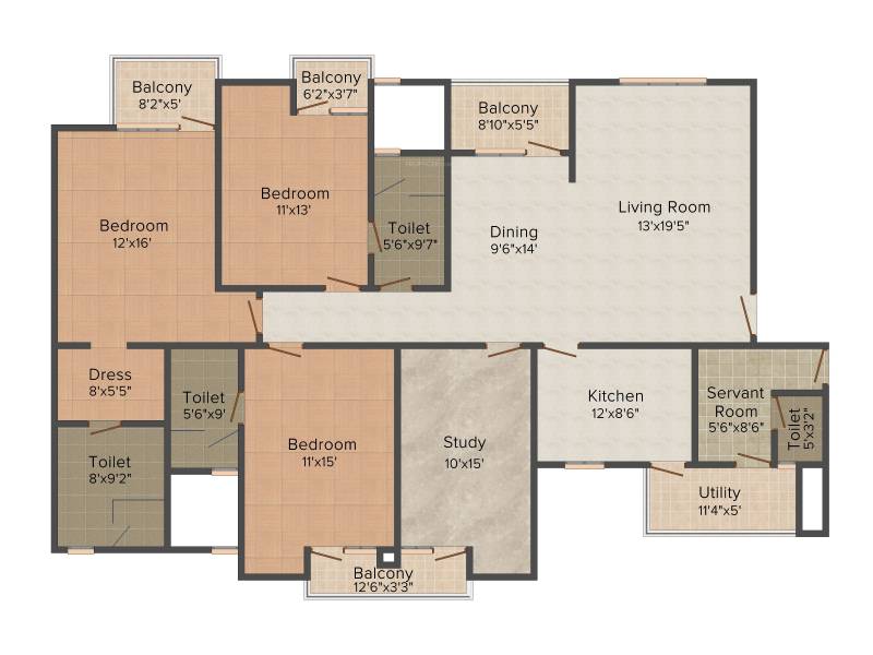 3C Lotus Panache (3BHK+5T (2,587 sq ft)   Study Room 2587 sq ft)