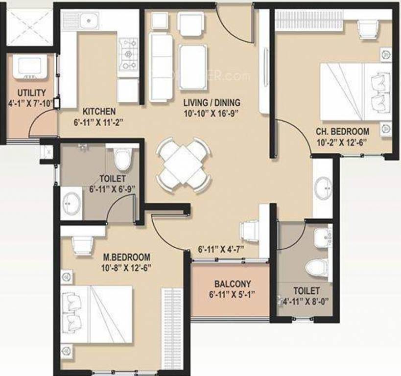 GM E City Town (2BHK+2T (1,025 sq ft) 1025 sq ft)