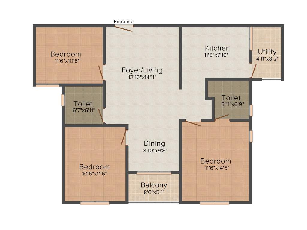 GM E City Town (3BHK+2T (1,350 sq ft) 1350 sq ft)