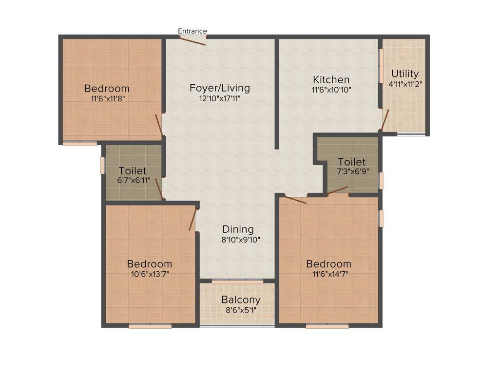 GM E City Town (3BHK+2T (1,500 sq ft) 1500 sq ft)