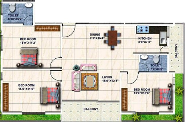Tirumala Nest (3BHK+2T (1,380 sq ft) 1380 sq ft)