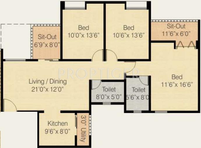 Nyati Equatorial (3BHK+2T (1,822 sq ft) 1822 sq ft)