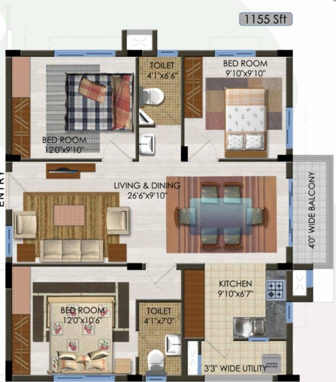 Aparna Kanopy Tulip (3BHK+2T (1,155 sq ft) 1155 sq ft)