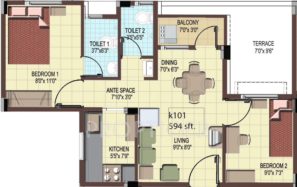 TVS Emerald Green Hills (2BHK+2T (594 sq ft) 594 sq ft)