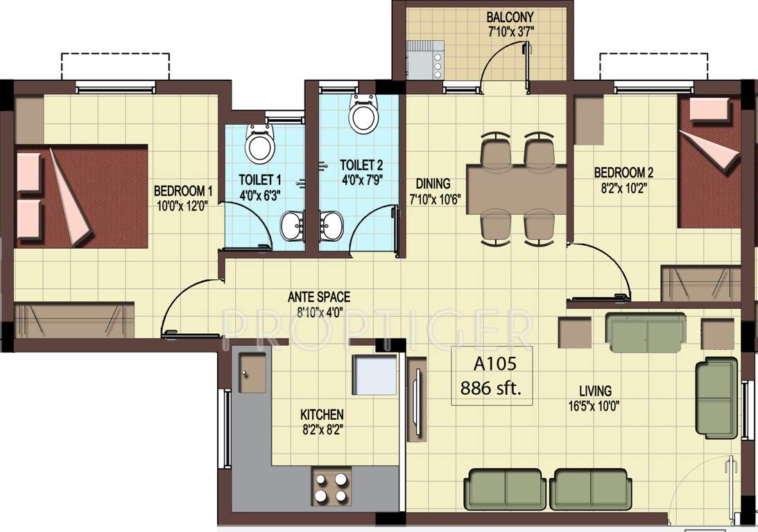 TVS Emerald Green Hills (2BHK+2T (886 sq ft) 886 sq ft)