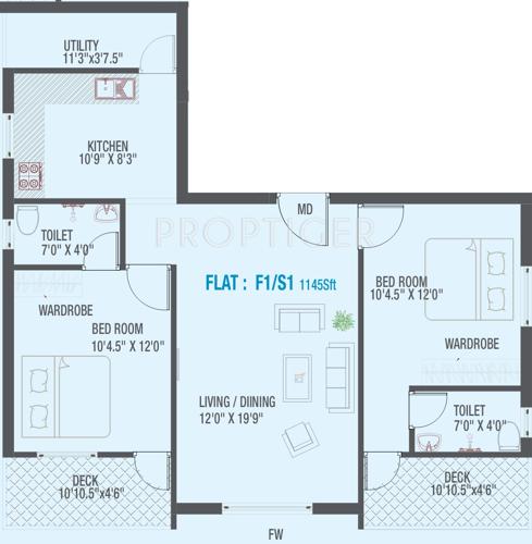 Colorhomes The Quadrants (2BHK+2T (1,145 sq ft) 1145 sq ft)