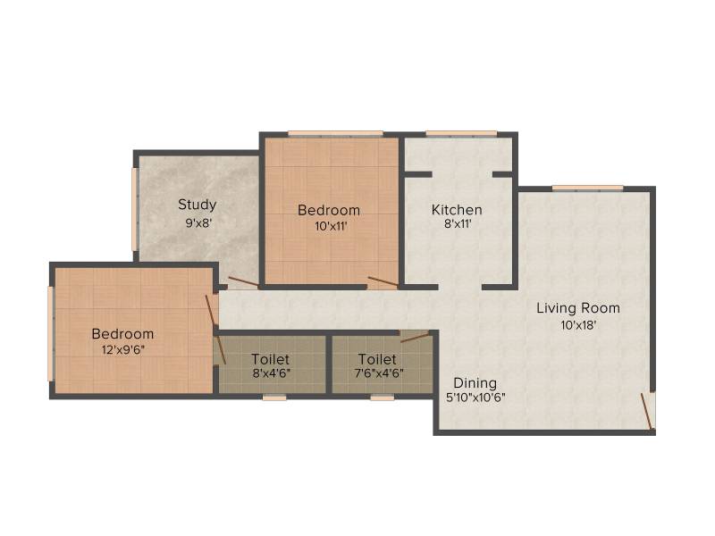 Kabra New Vinay (2BHK+2T (1,300 sq ft)   Study Room 1300 sq ft)
