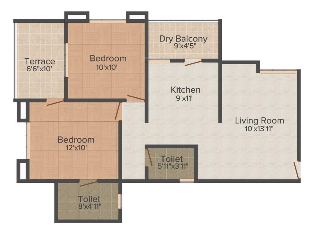 Bright El Castillo (2BHK+2T (905 sq ft) 905 sq ft)