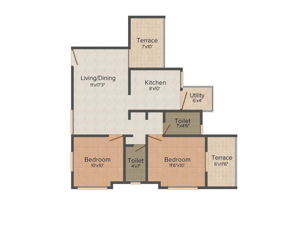 Gauree Atlantica East (2BHK+2T (960 sq ft) 960 sq ft)