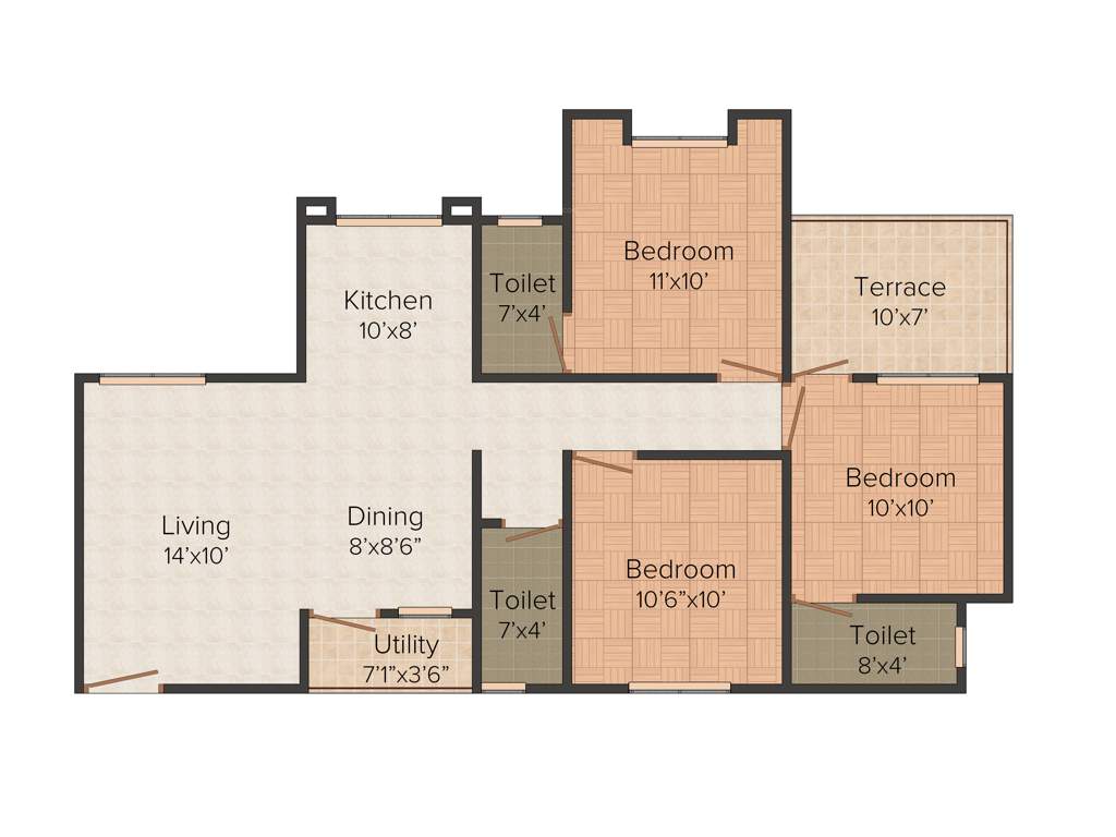 ARC Gaurav (3BHK+3T (1,131 sq ft) 1131 sq ft)