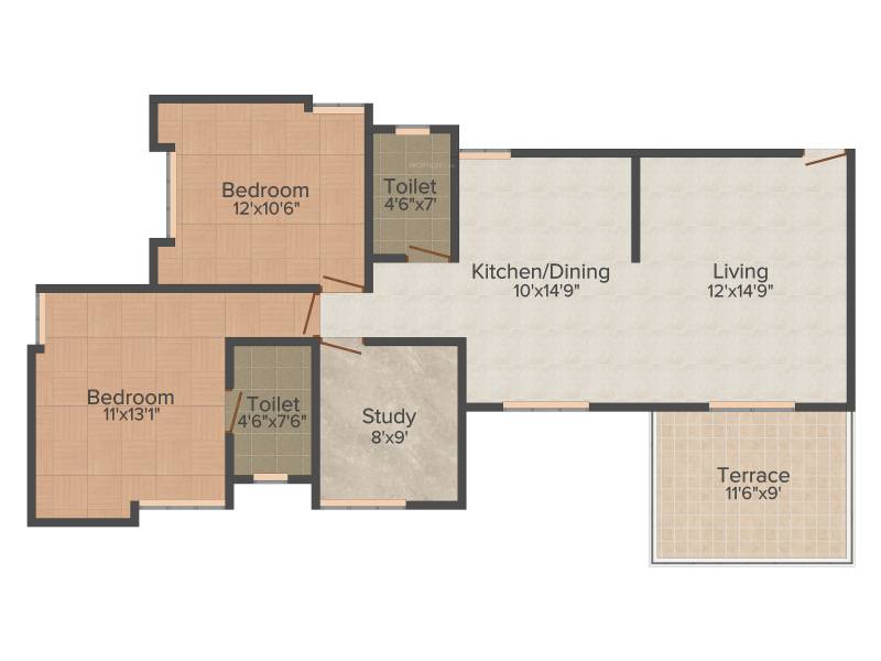 Sharada Spandan (2BHK+2T (1,383 sq ft) + Study Room 1383 sq ft)