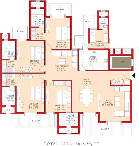 ATS Kocoon (4BHK+4T (3,045 sq ft)   Servant Room 3045 sq ft)