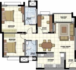Prestige Norwood at Sunrise Park (2BHK+2T (1,359 sq ft)   Study Room 1359 sq ft)