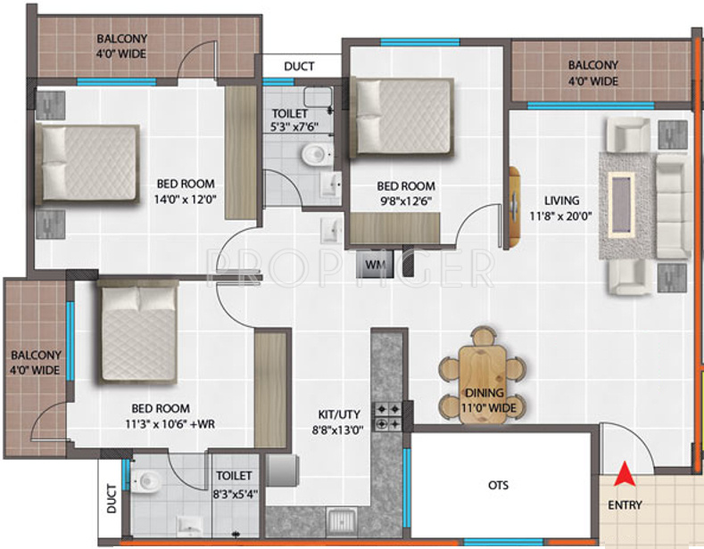PNR Brinda Residency (3BHK+2T (1,477 sq ft) 1477 sq ft)