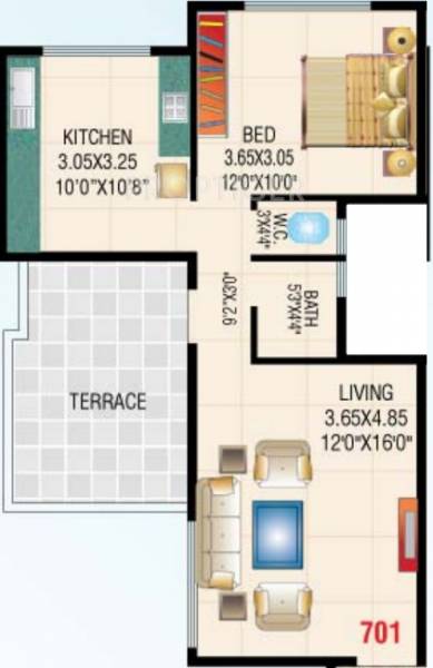 KVK Camellia (1BHK+1T (1,010 sq ft) 1010 sq ft)