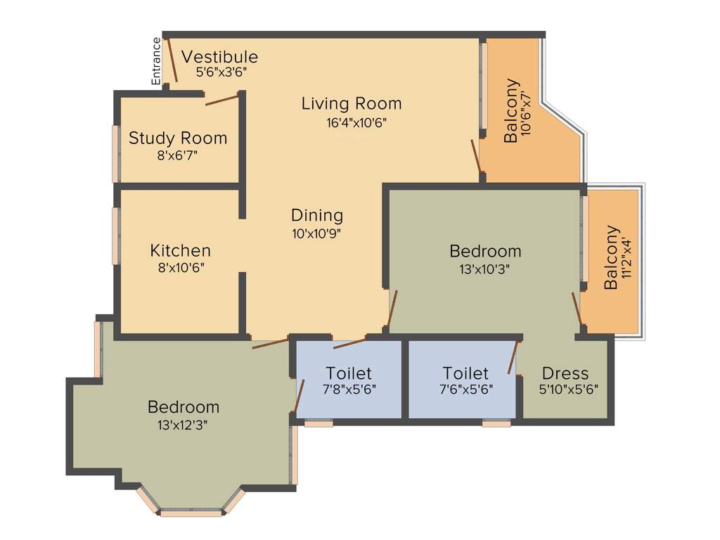 BDI Sunshine City (2BHK+2T (1,285 sq ft)   Study Room 1285 sq ft)