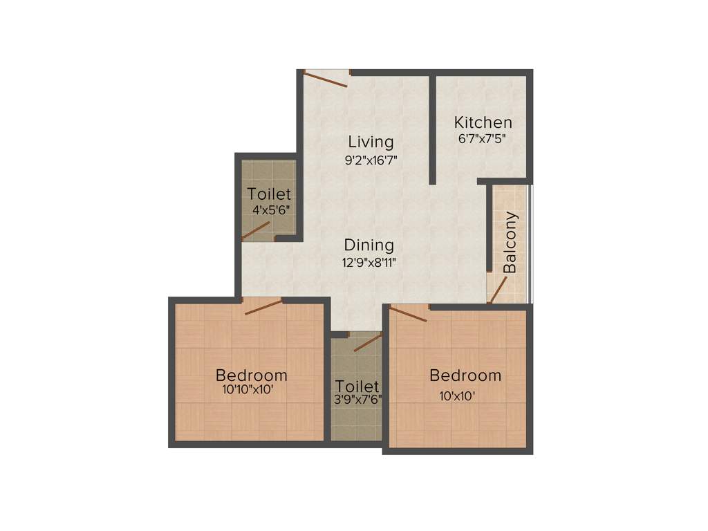 Rajwada Rosewood (2BHK+2T (885 sq ft) 885 sq ft)