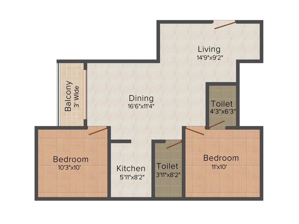 Rajwada Rosewood (2BHK+2T (1,025 sq ft) 1025 sq ft)