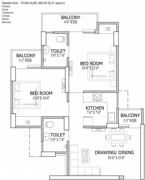 Gaursons 1st Avenue (2BHK+2T (860 sq ft) 860 sq ft)