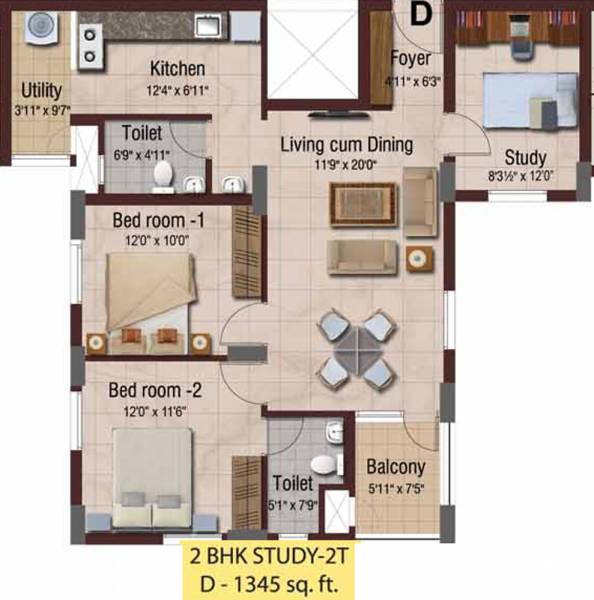 Kochar Panchsheel (2BHK+2T (1,345 sq ft) Study Room 1345 sq ft) Kochar Panchsheel (2BHK+2T (1,345 sq ft) Study Room 1345 sq ft)