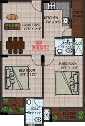 SNB Sai Krupa Residency (2BHK+2T (930 sq ft) 930 sq ft)