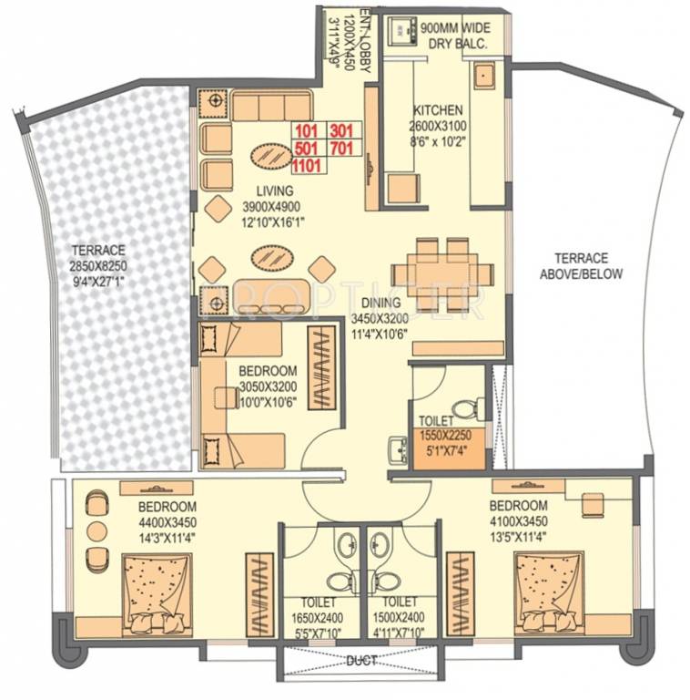 Eminent Aura Solis (3BHK+3T (1,711 sq ft) 1711 sq ft)